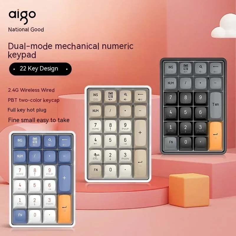 Aigo A18 Mini Keyboard Keypad Dual Mode 2.4G Wireless Numpad Mechanical Keyboard Accessories For Computer Office Gaming Gift