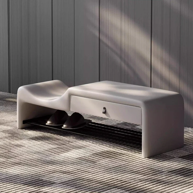 modern LXY simple household door entrance storage drawer stainless steel shoe rack integrated high and low shoe changing stool