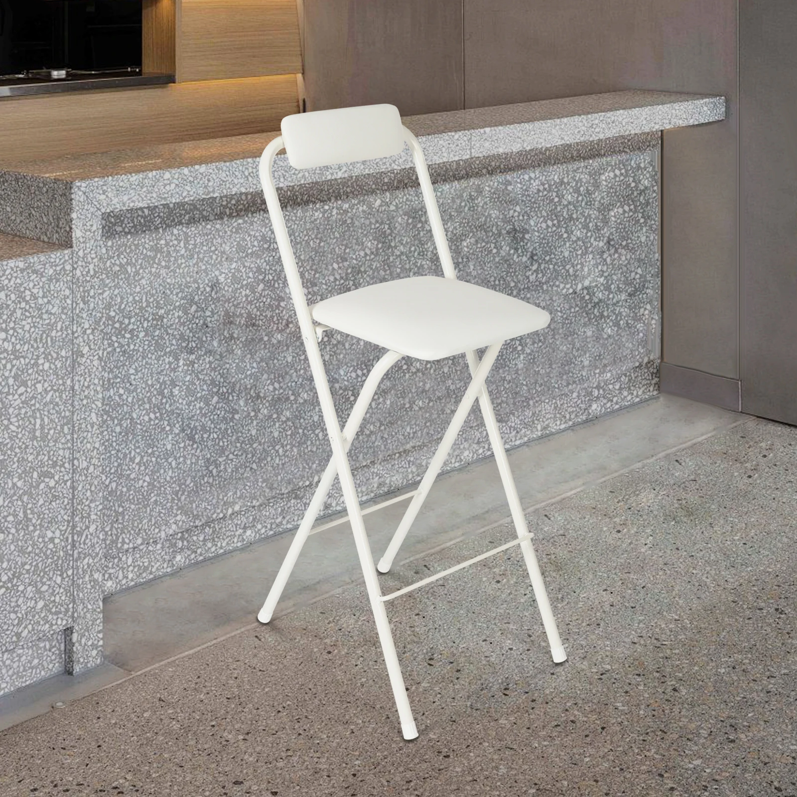 Foldable Bar Chair Tall White Folding Chair with Back and Legs Portable Folding Stool for Bars Kitchens Dining Rooms Cafes