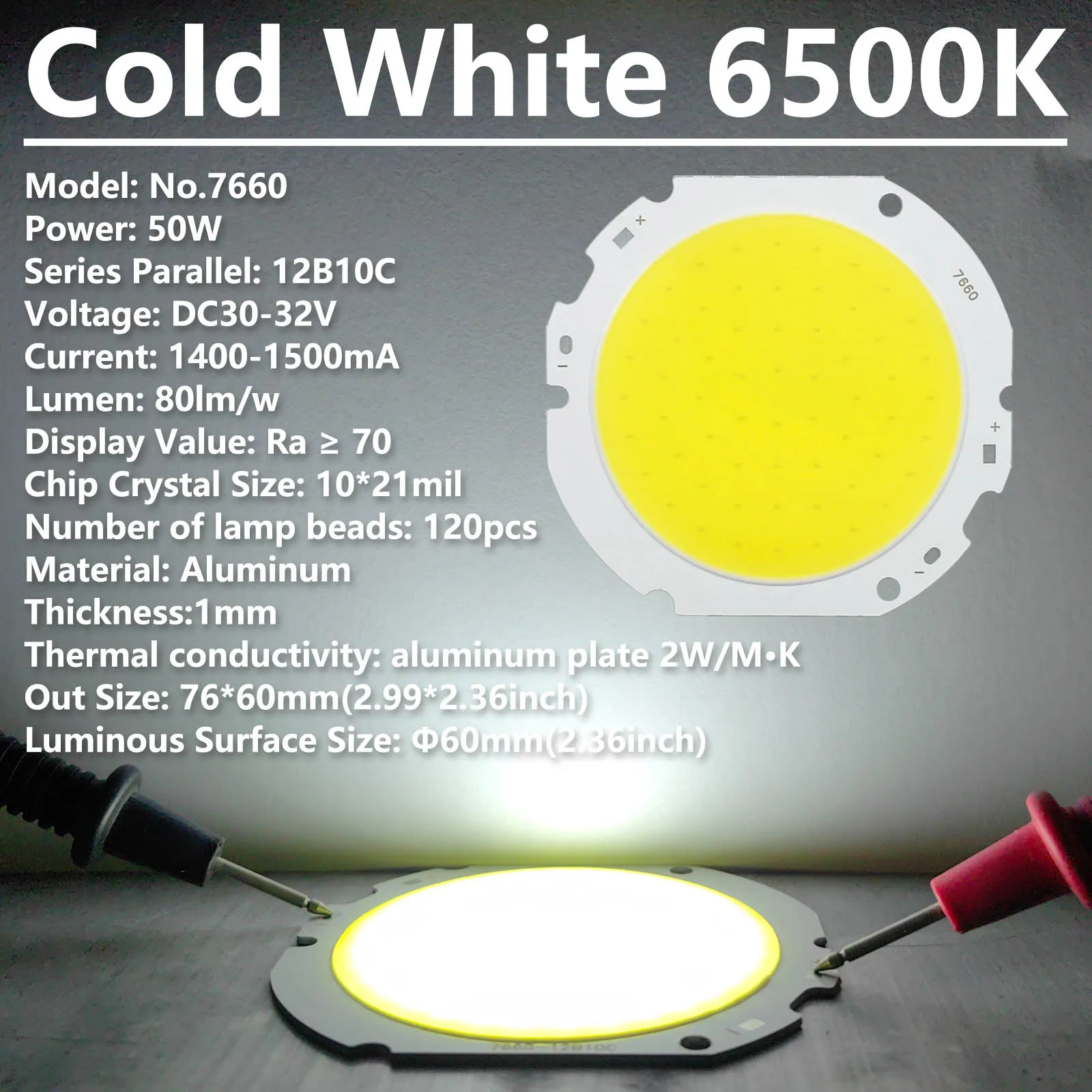 7660 LED COB Chip 50W DC30-32V 1500mA Ra70 Zintegrowane koraliki LED dużej mocy DIY Akcesoria oświetleniowe do reflektora FloodLight