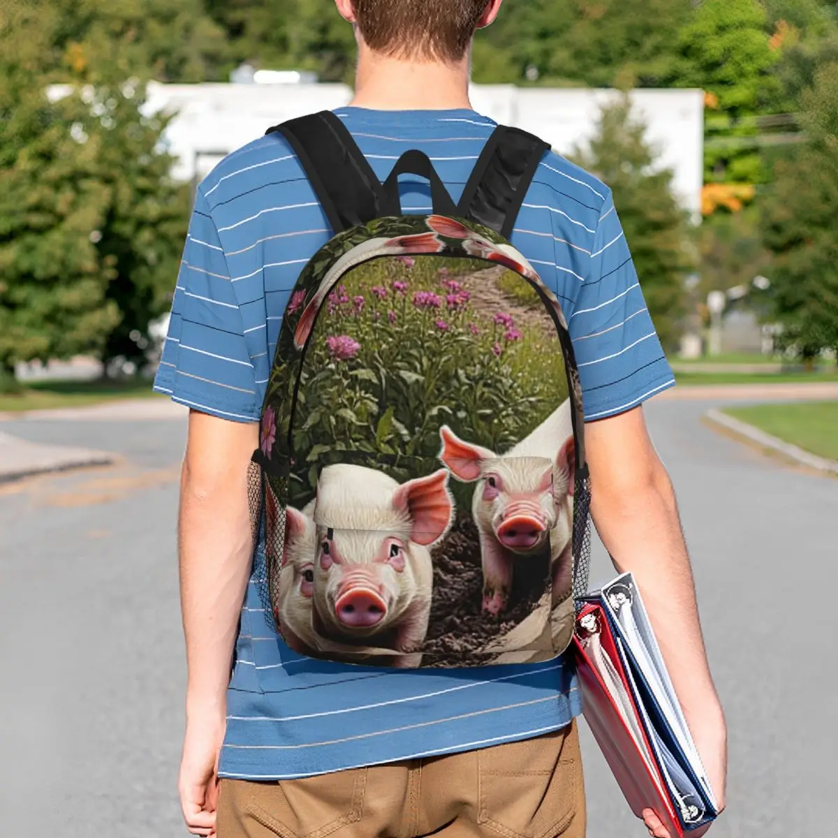 Vintage Cute Two Pig Realistic Backpack Student BookBag Kids School Bag Computer Shoulder Bags for Boys Girls