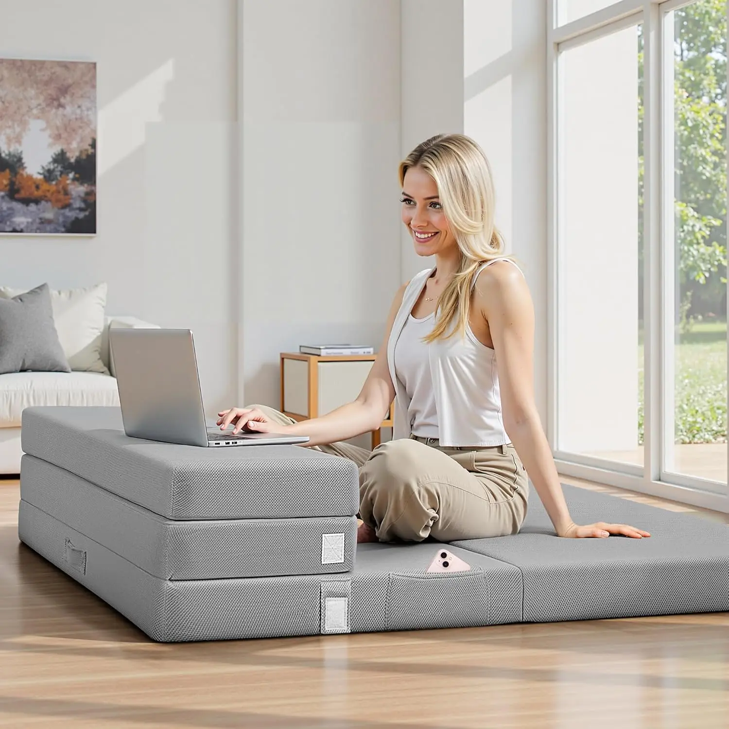 

Складной наматрасник 75x25x4 дюйма, мягкая портативная кровать для кемпинга, гостей и путешествий с моющимся чехлом