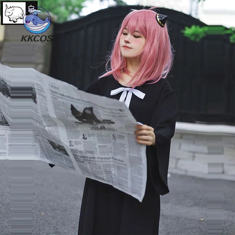 Conjunto de cosplay de vestido preto da família espião Anya Forger com peruca e acessórios, fantasia de festa de anime Comic-con para crianças e adultos