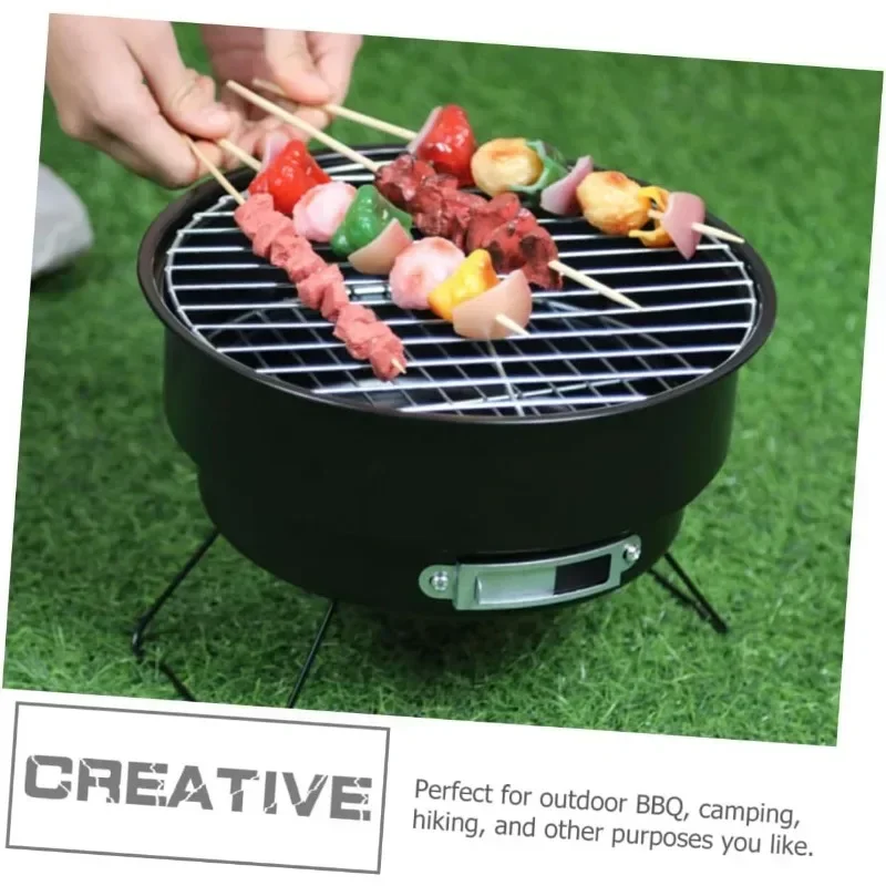 Portable Round Barbecue Grill Small Outdoor Circular Ice Pack Stove Set with Handle for Home Kitchen BBQ Picnic Camping Grills