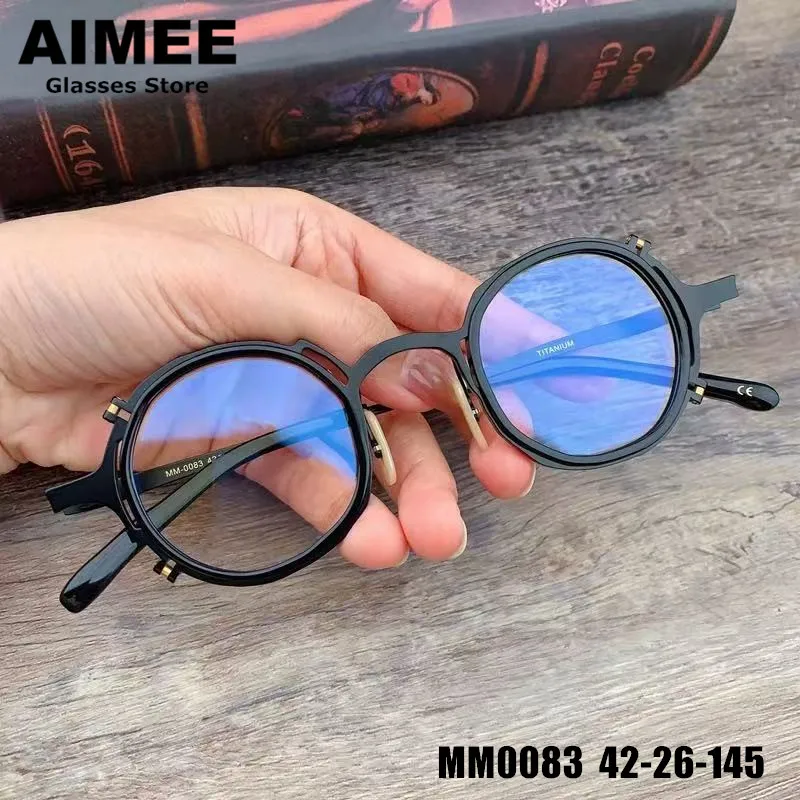 

Pure Titanium Glasses Frame Men Women Retro Round Ultralight Eyeglasses Japanese Handmade Acetate Blue Light Eyewear MM-0083 New