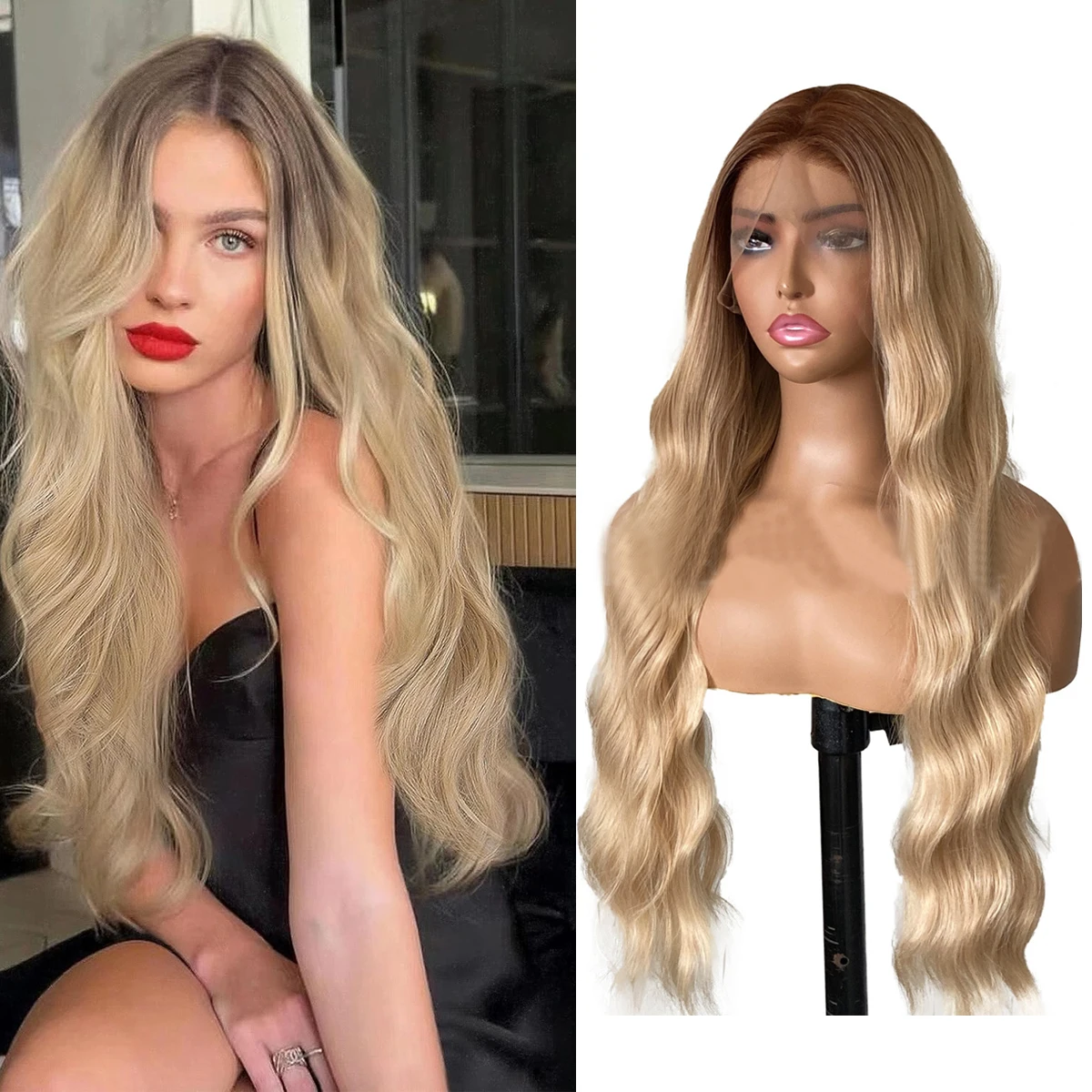 Wave Hair Wigs 13*4 Lace Front Human Hair Wigs 180% Density 4/27 Ombre honey Blonde body wave hair wigs Transparent Human Hair