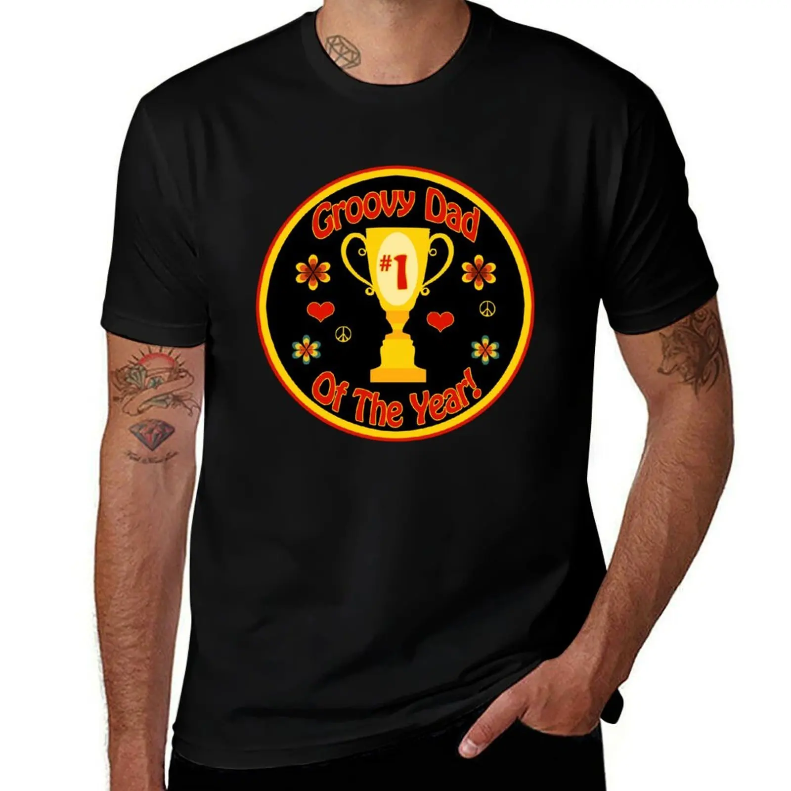 Groovy Dad of the Year Hippy Father's Day T-Shirt Sports Basic Short Sleeve T-Shirt