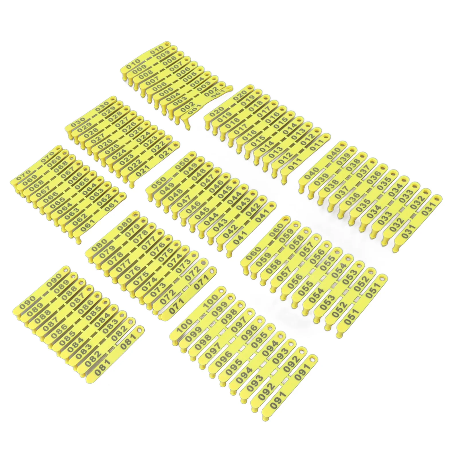 100Pcs 001 to 100 Number Plastic Livestock Tag Integrated Colorfast Livestock Ear Tags for Cattle Cows Sheep Pig Goats