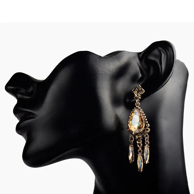 

Модные длинные серьги-капли с бриллиантами, универсальные роскошные модные украшения, подвески из сплава, набор с искусственными драгоценными камнями