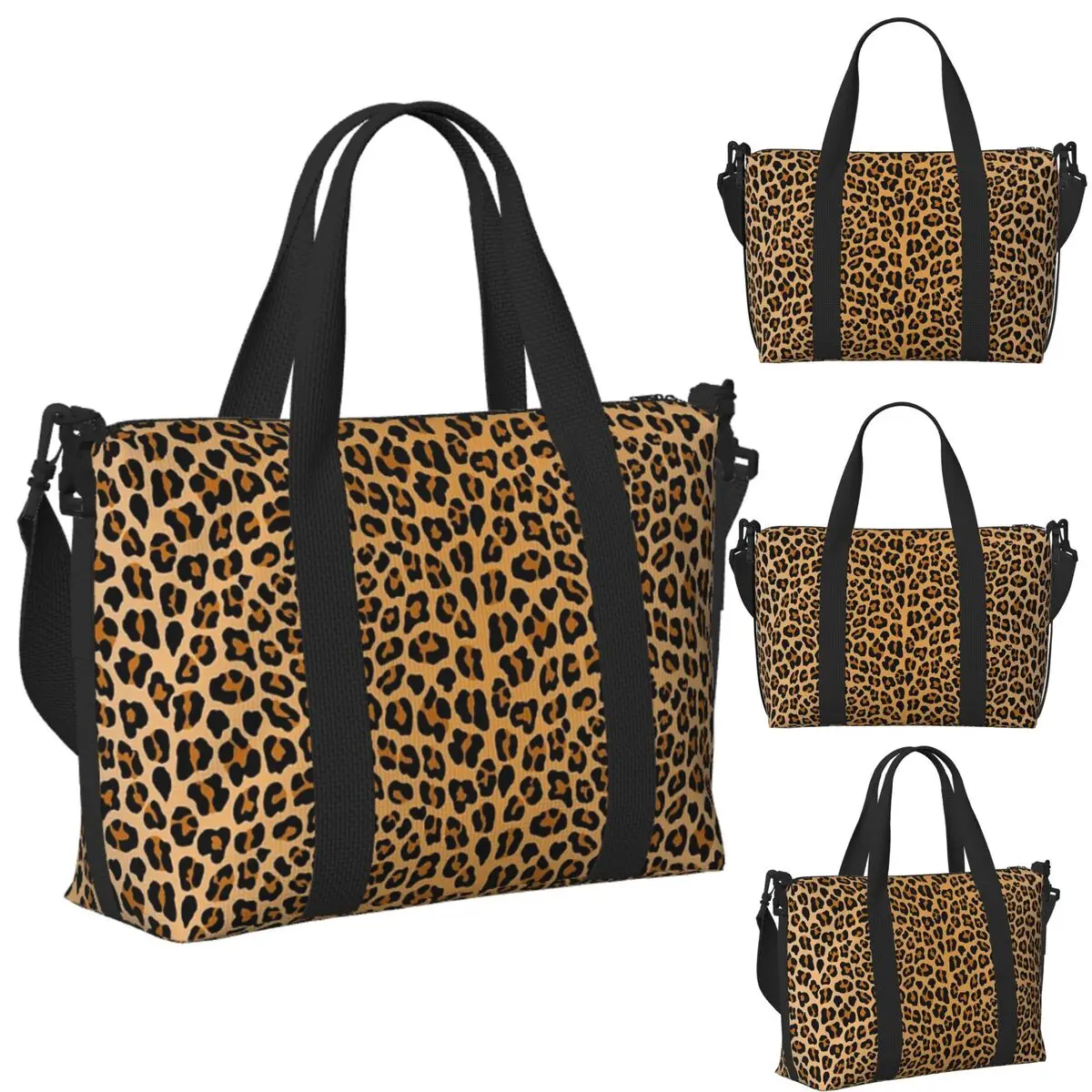 

Custom Leopard Print Beach Travel Bag Large Capacity Tote Bags for Gym Yoga Women Shopping Duffle Shoulder Bag