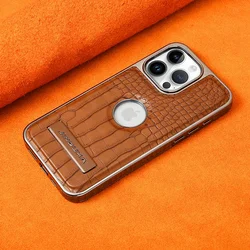 Crocodile Pattern Leather invisible Kickstand Magnetic Case For iPhone 15 16 Pro Max 14 Plus 13 12 Wireless Charging For Magsafe