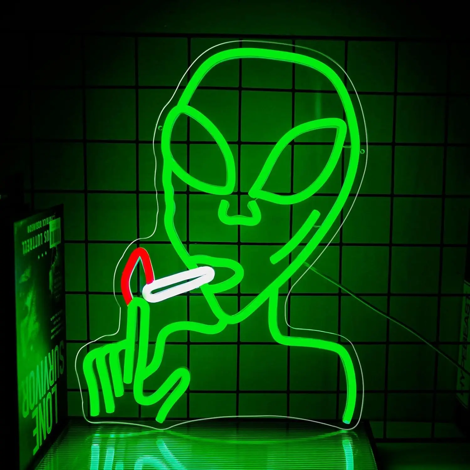 L'alien vert LED enseigne au néon USB Dimmable enseigne au néon pour salle de jeux chambre Bar salon fête d'anniversaire cadeau décoration murale