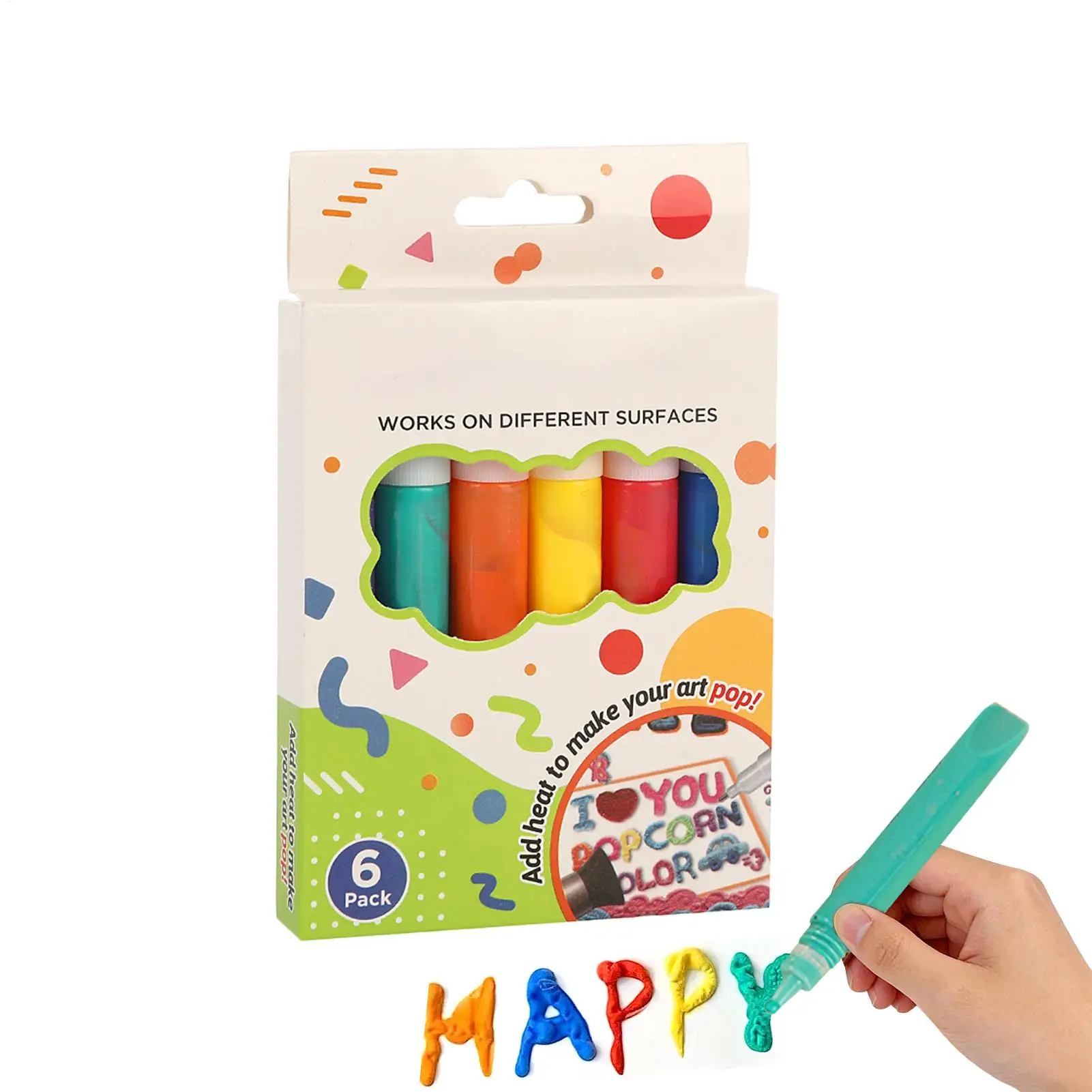 6-Piece 3D Puffy Velvet Fabric Markers, Vibrant Color Textured Pens for Crafts & School, DIY Art Supplies for Kids & Adults
