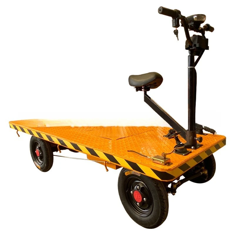 Electric flatbed truck construction site warehousing and pulling goods moving can ride two-way four-wheel engineering flat truck