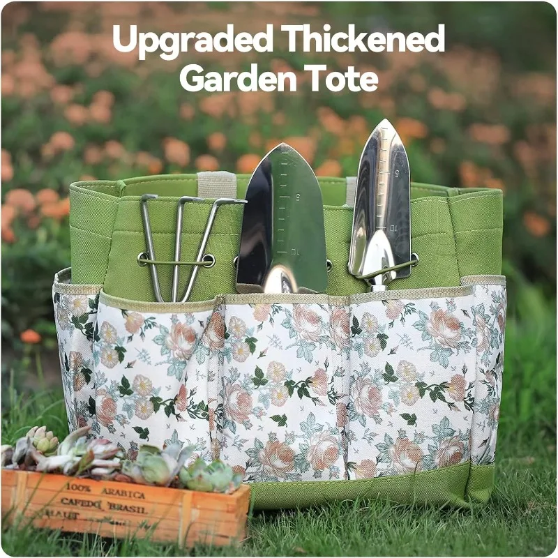 Gardening Tools 9-Piece Heavy Duty Gardening Hand Tools with Fashion and Durable Garden Tools Organizer Handbag,Rust-Proof Garde