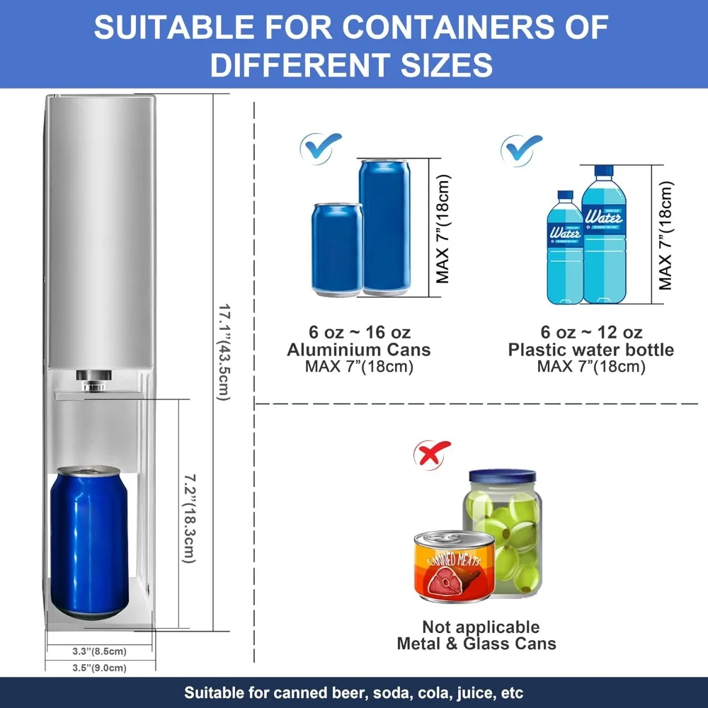 Electric Can Crusher with Button Controller, Auto Cycle Mode for 8/12/16oz Cans, Countertop Smasher for Recycling Aluminum Seltzer, Soda, Beer Cans, Silver - view 5