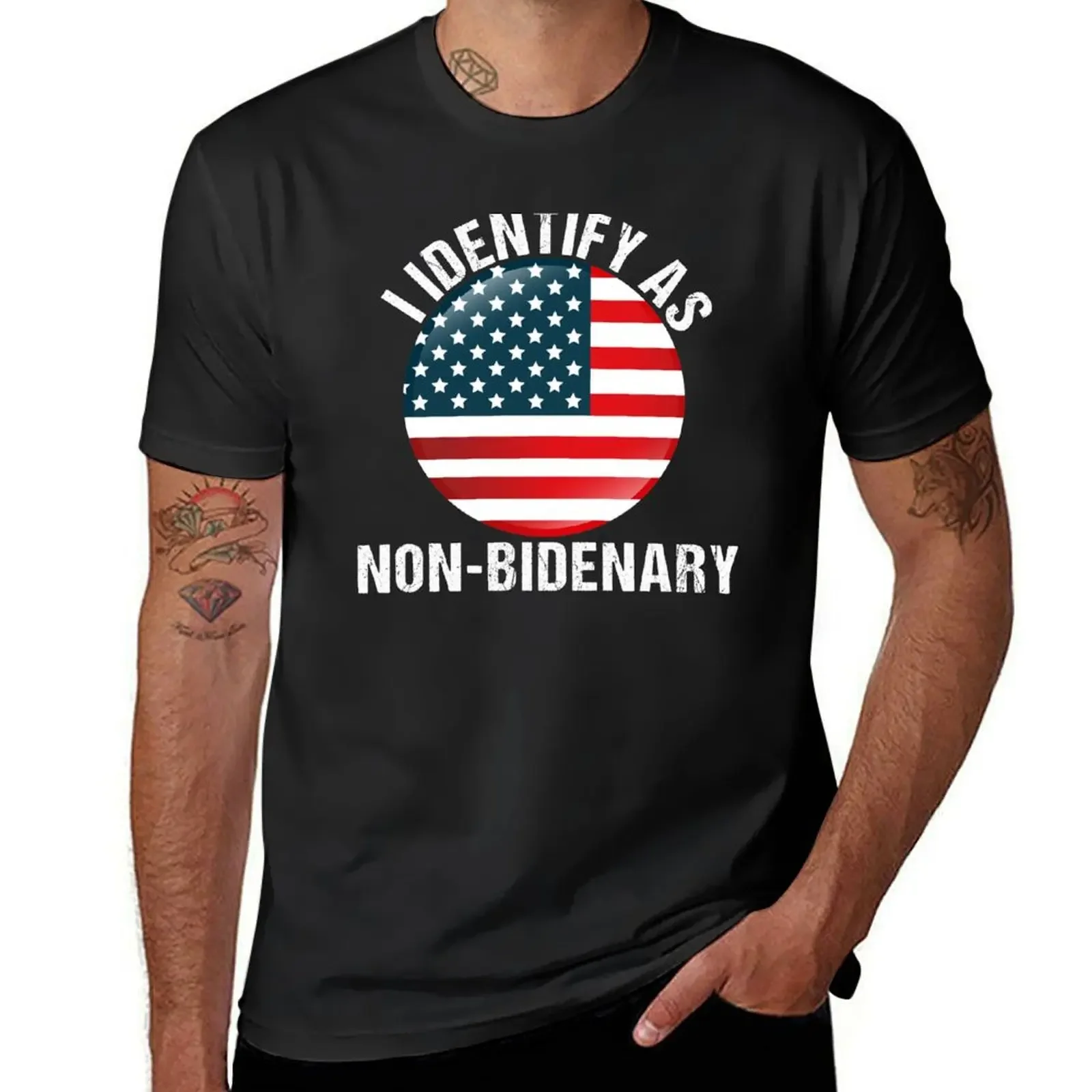 I identify as non-bidenary anti biden usa flag anti biden gift us president joe biden T-Shirt summer tops mens tall t shirts