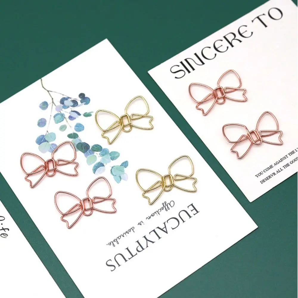 10 clip di carta bowknot in metallo per cancelleria, clip per segnalibri in oro a forma speciale, morsetti per carta creativi per ufficio/scuola