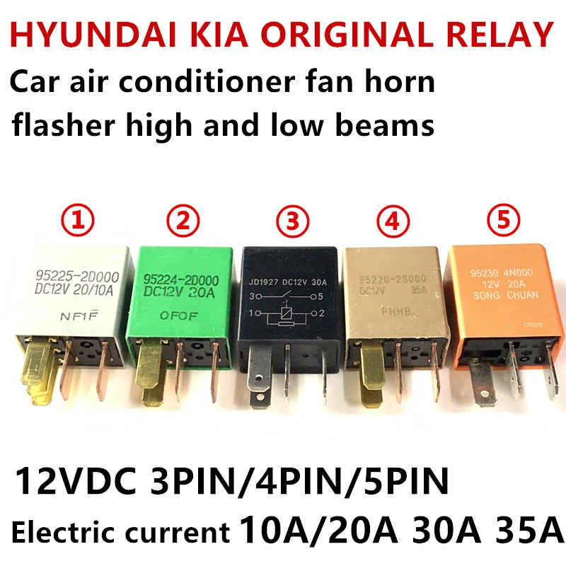 5-20PCS 95225-2D000 95224-2D000 95220-2S000 95230-4N000 JD1927-DC12V 10A 20A 30A 35A 12VDC 100% Nowy dla Omron Hyundai Kia Przekaźnik