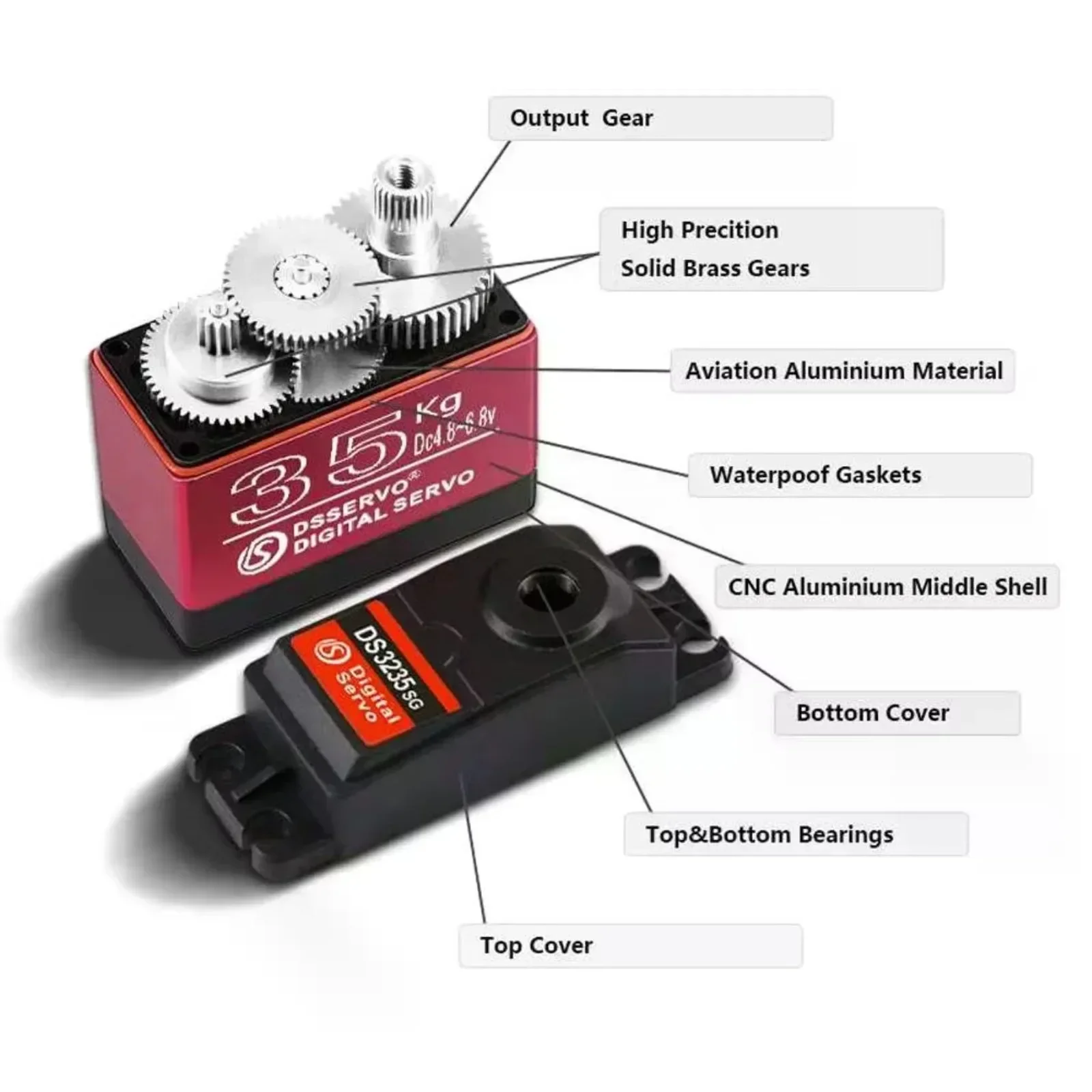 DS3235SG 35kg High Torque Digital Servo Full Metal Gear 180/270 Degree Adjustable IP66 Waterproof for 1:8 1:10 1:12 RC Car Robot - view 2