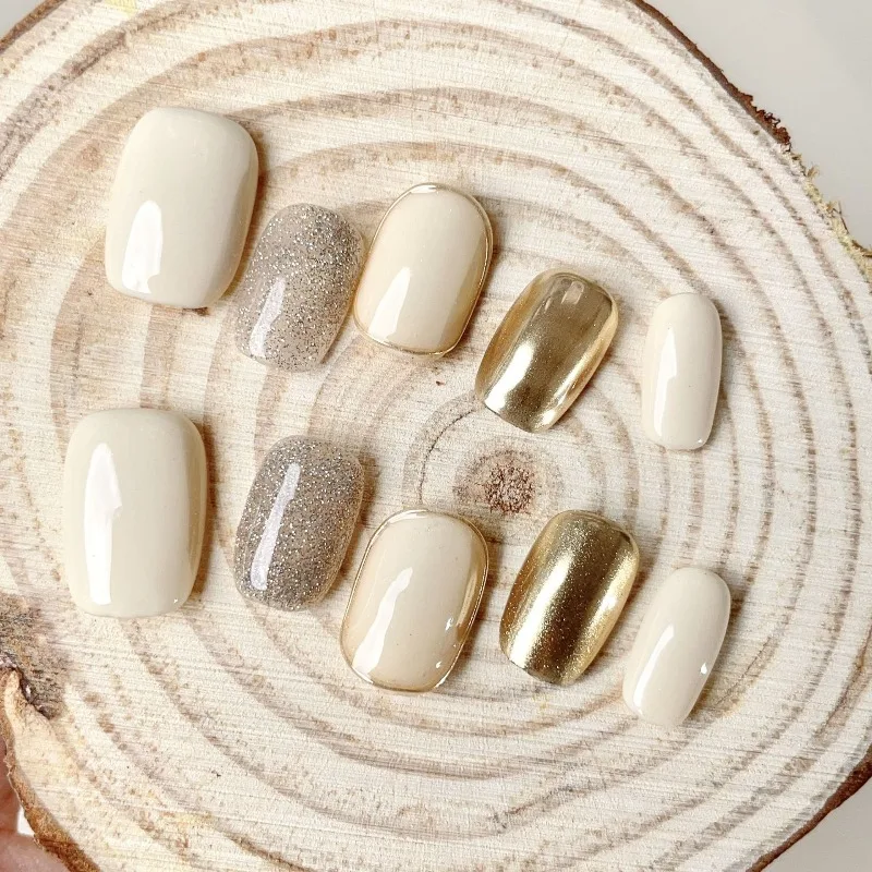 

10pcs Handmade Press on Nails Short False Nails Solid Color Nail Tips Simple Self-nail Ready-made Artificial Nails with Design