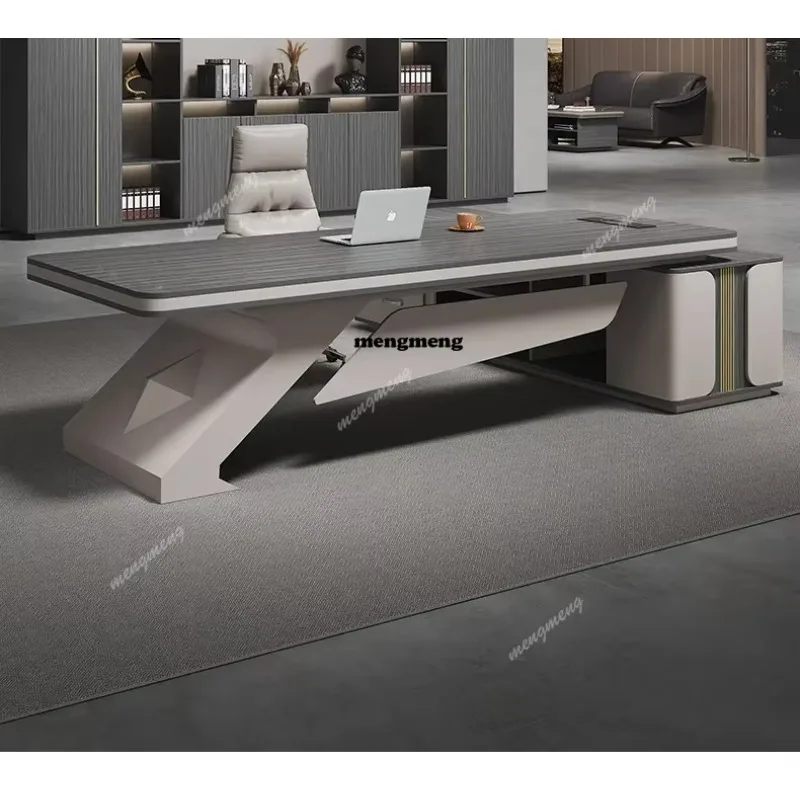Biurko i krzesło w stylu lekkiego luksusu dla szefa, kombinacja mebli biurowych dla menedżera, prosty, nowoczesny mebel biurowy.