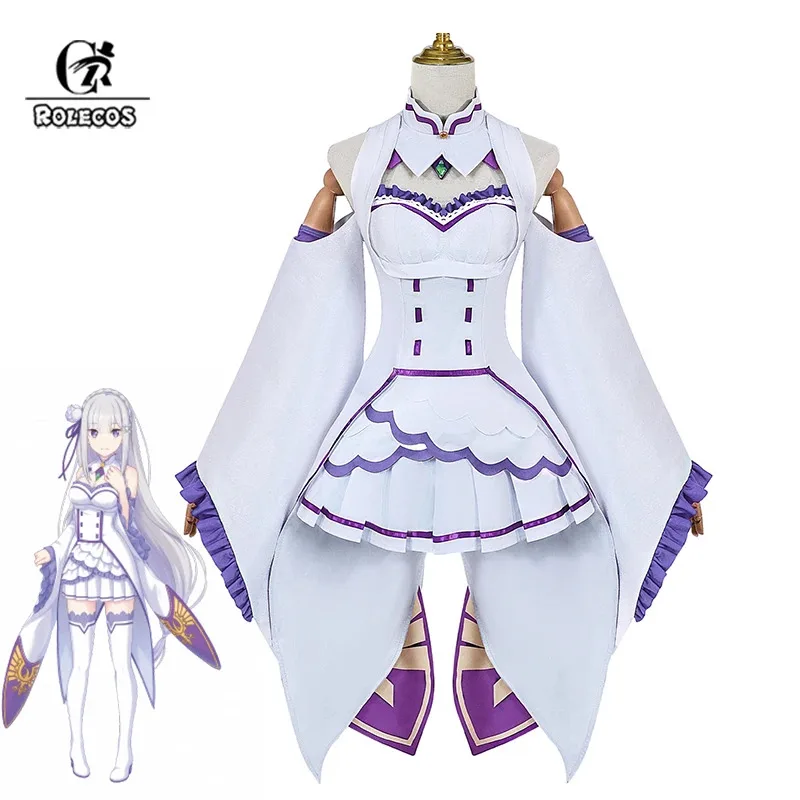 

ROLECOS Re Life in a Different World from Zero Emilia Half-elf Girl Female Women Carnival Cosplay Costume Full Set