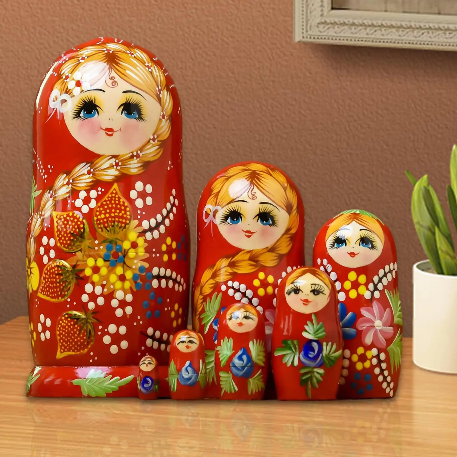 

7Pcs Nesting Doll Traditional Matryoshka Dolls Wood Stacking Nested Set Stackable for Children Kids Easter Table Holiday 20cm