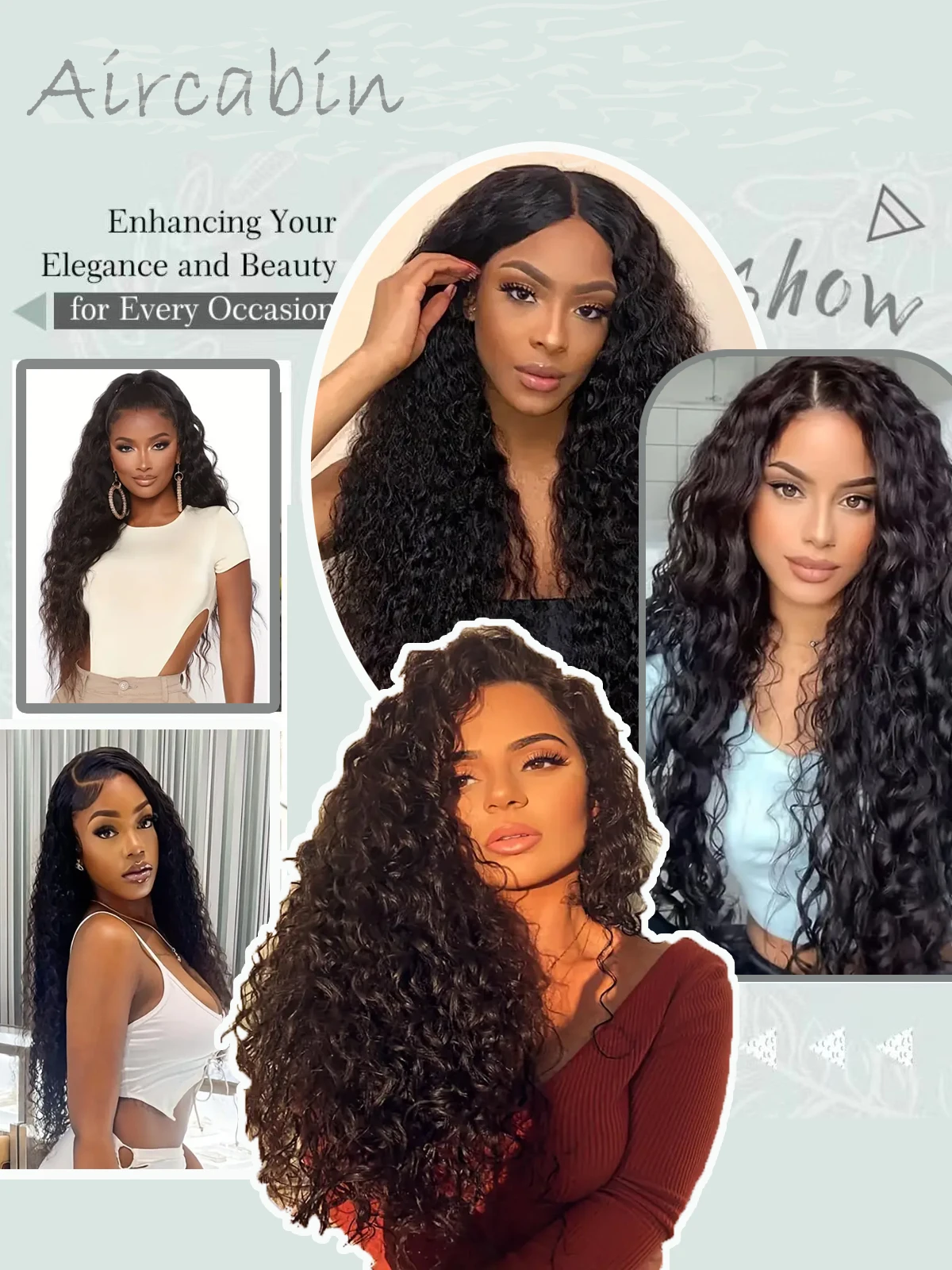 Water Wave Clip In 100% Human Hair Extension For Woman-Full Head Clip In Hair Extension 10-30 Inches,Nature Black Color,8Pcs/Set