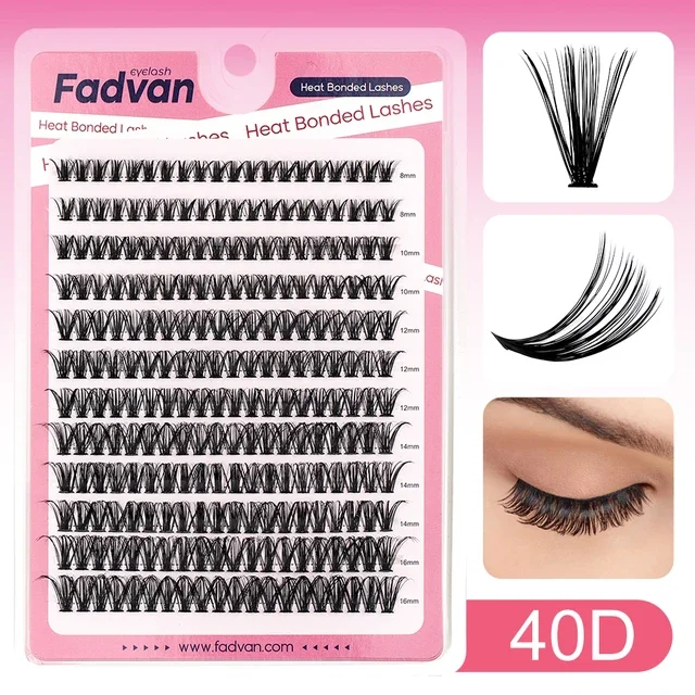 Fadvan DIY Wimpern-Cluster, 20D/30D/40D/50D/60D, vorgefertigte Fächer-Wimpernverlängerung, individuelle, wärmegebundene Cluster-Wimpern, natürlich weich