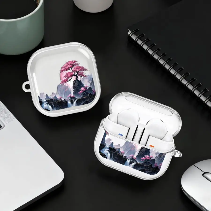 Creative Landscape Case For Redmi Galaxy Buds 8 Lite 8Active 5 7 6 Pro 6Active Clear Earphone Cases Cover With Hook