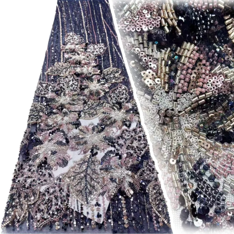 

2 ярда роскошной золотой африканской ткани с пайетками 2026, нигерийское французское кружево с бисером и пайетками для женских вечерних платьев 2199