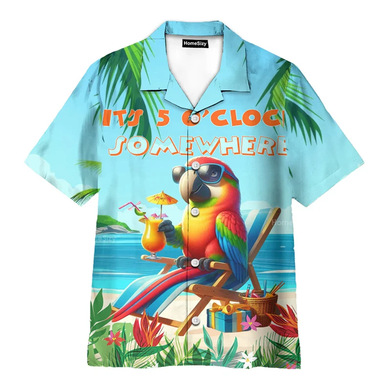 

New Bird Hawaiian Mens Shirts Short Sleeve Shirt Summer Casual Hawaiian Vacation Parrot Print Lapel Short Sleeve Women Shirts