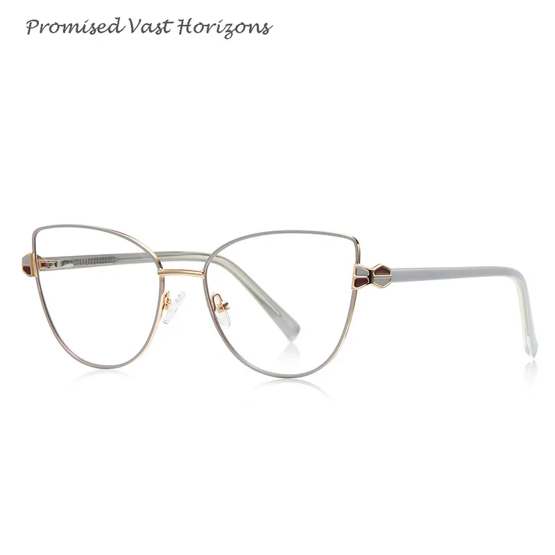 Dipinto doppio color caramello in metallo su acciaio inossidabile con lenti Plano decorative anti luce blu Montature per occhiali Cat Eye popolari