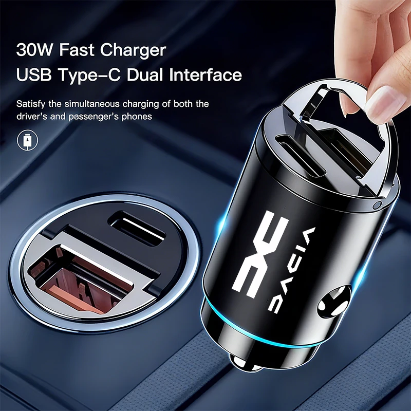 Mini chargeur de voiture caché, anneau de traction USB + TYPE C, adaptateur rapide, accessoire pour Dacia Bigster Spring Duster Sandero Lodgy Jogger Dokker
