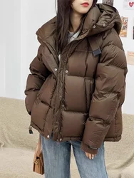 2024 New Winter Women's Hooded Puffer Jacket 90% White Duck Down Thickened Short Jacket Female Casual Versatile Outwear