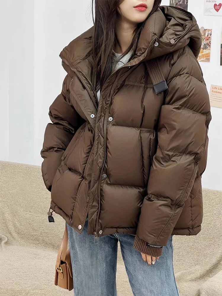 2026 New Winter Women's Hooded Puffer Jacket 90% White Duck Down Thickened Short Jacket Female Casual Versatile Outwear