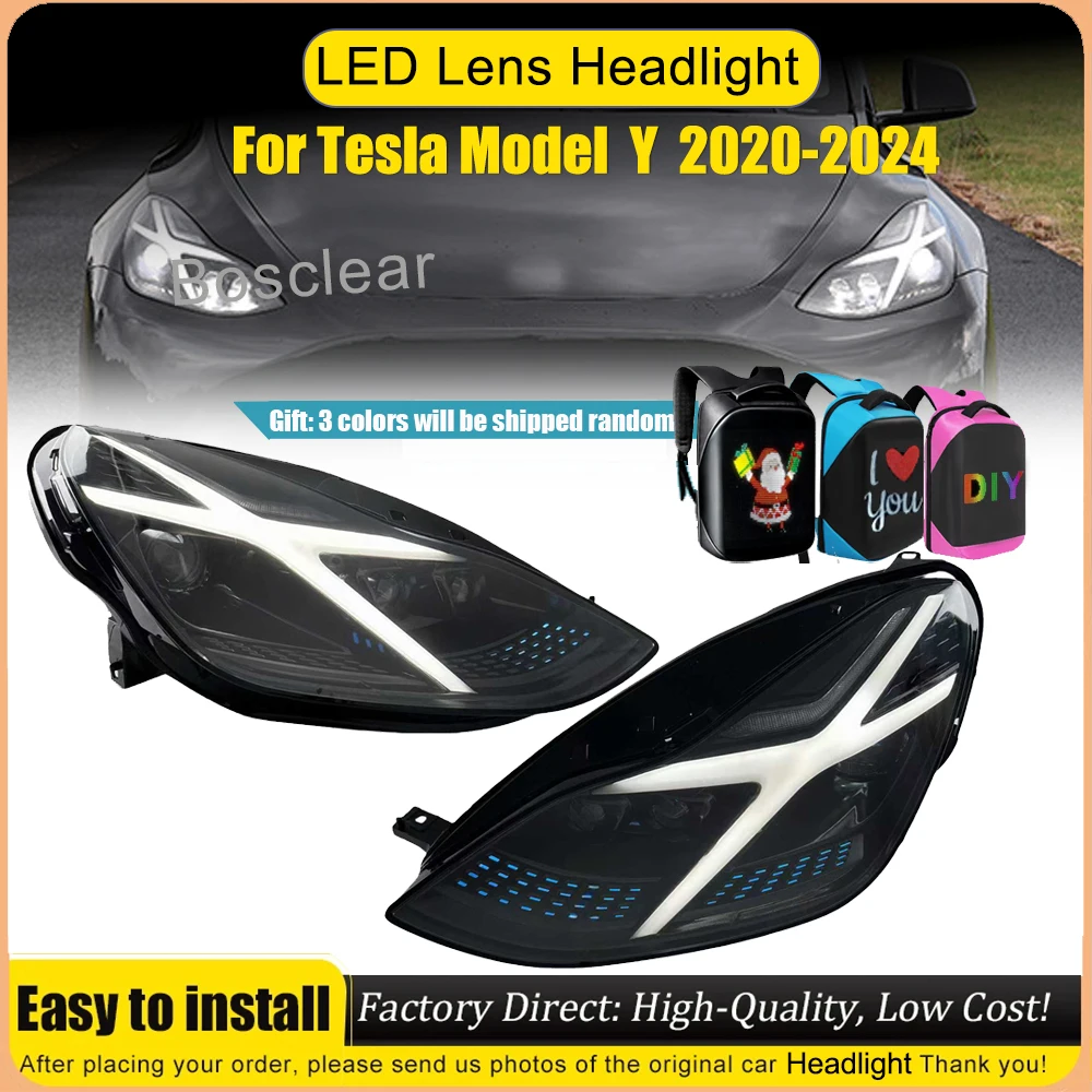 2X Led Headlights for Tesla Model 3 / Y 2020 2021 2022 2023 2024 Daytime Running Head Light Turn Signal Lamp Headlamp Auto Parts