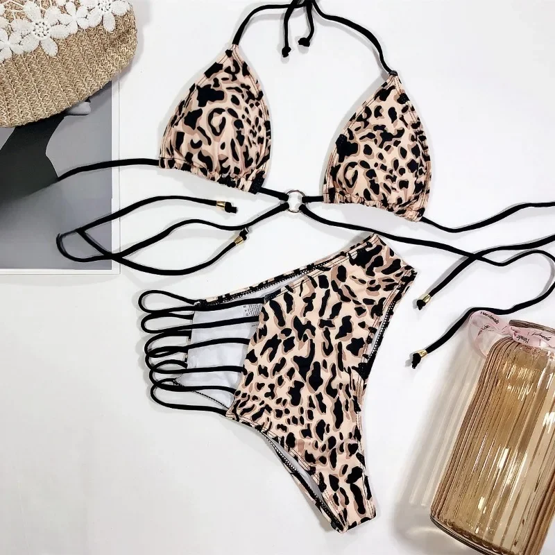 

2 Pieces Women's Swimsuits Push Up Swimwear High Waist Sexy Bathing Suits Leopard Bikinis Sets Brazilian Bandage Beach Bath Suit