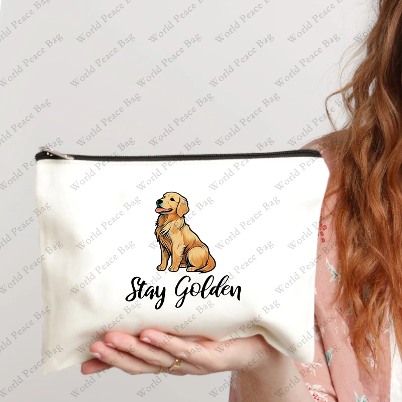 1Pc Golden Retriever Cosmetic Bag Golden Retriever Lover Gift Stay Golden Makeup Bag con cerniera Golden Retriever Mama Survival