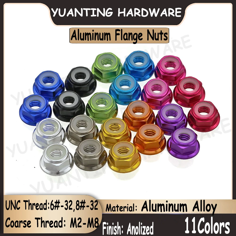 M2 M2.5 M3 M4 M5 M6 M8 UNC 6#-32 8#-32 Aluminum Alloy Nylon Insert Self-locking Flange Nuts Multi-Color RC Car Accessories