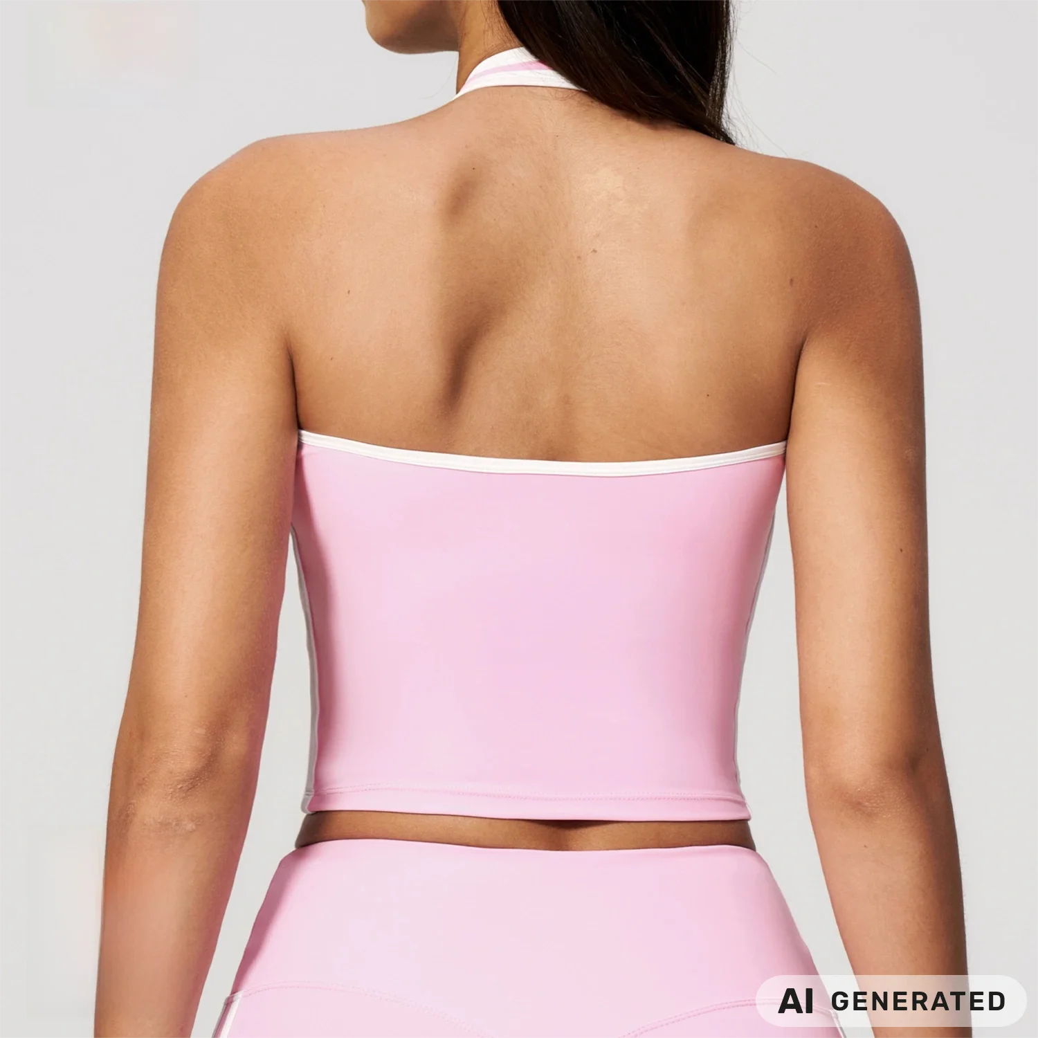 Halter Sports Bra Women Color Block Trim Open Back Yoga Tank Top Padded Slim Fit Workout Crop Top Gym Running Fitness Activewear