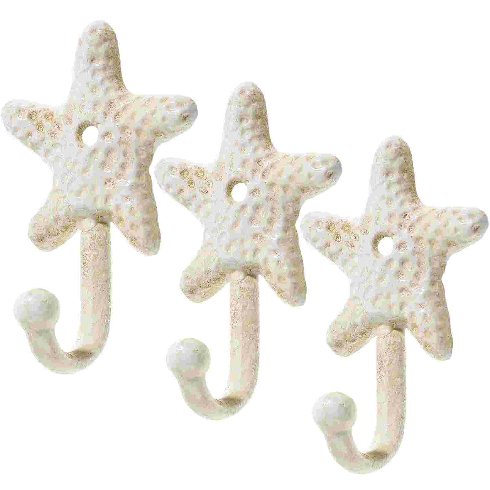 

3 Pcs Sea Star Wall Decorative Ocean Themed Heavy Duty Wrought Iron Hooks for Coats Towels Kitchen Utensils Easy for Coats