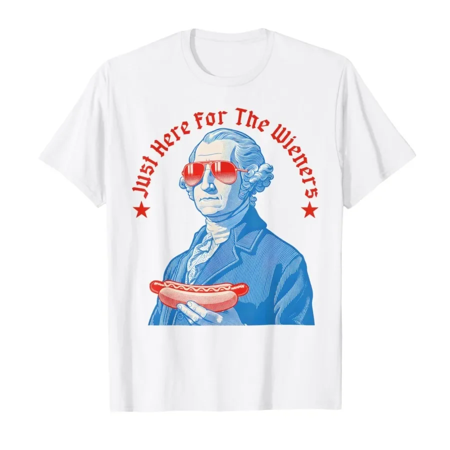 

Just Here for The Wieners Funny Hot Dog Meme 4th of July T-shirt For Men Women 100% Cotton T Shirts Short Sleeve Tops 0424-2