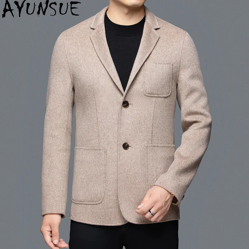 

AYUNSUE 100% Wool Jacket Men 2025 Winter Clothes Business Casual Mens Coat Double-sided Woolen Coats Slim Fit Пальто Зимнее