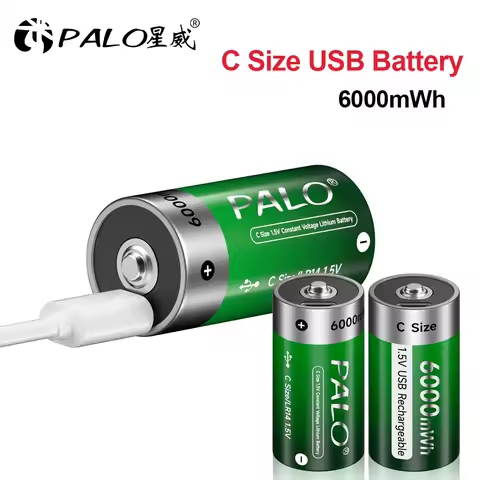 PALO 1.5V R14 LR14 Battery USB Charging C Size Lithium Rechargeable C Type Battery for Water Heater Flashlights Gas Stove Li-ion