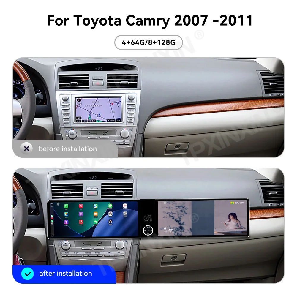 

Автомагнитола Android Auto Carplay для Toyota Camry 2007-2011, 24,6-дюймовый двухэкранный GPS-навигатор, мультимедийный проигрыватель для пассажиров, головное устройство