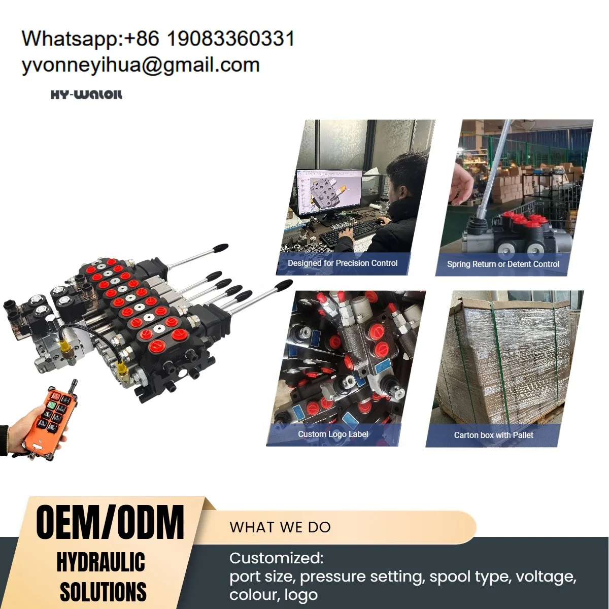 Hy-waloil Mini Excavator 8 Spools Electric 24V Solenoid Sectional Hydraulic Joystick Remote Control Valve