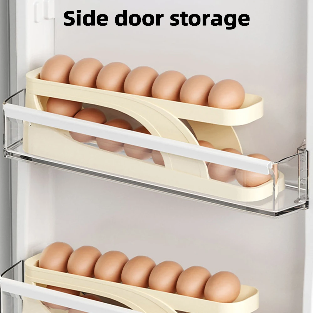 

Double Layer Automatic Sliding Egg Storage Holder Anti Drop Plastic Eggs Storage Holder For Fridge Fresh-Keeping Box Organizer