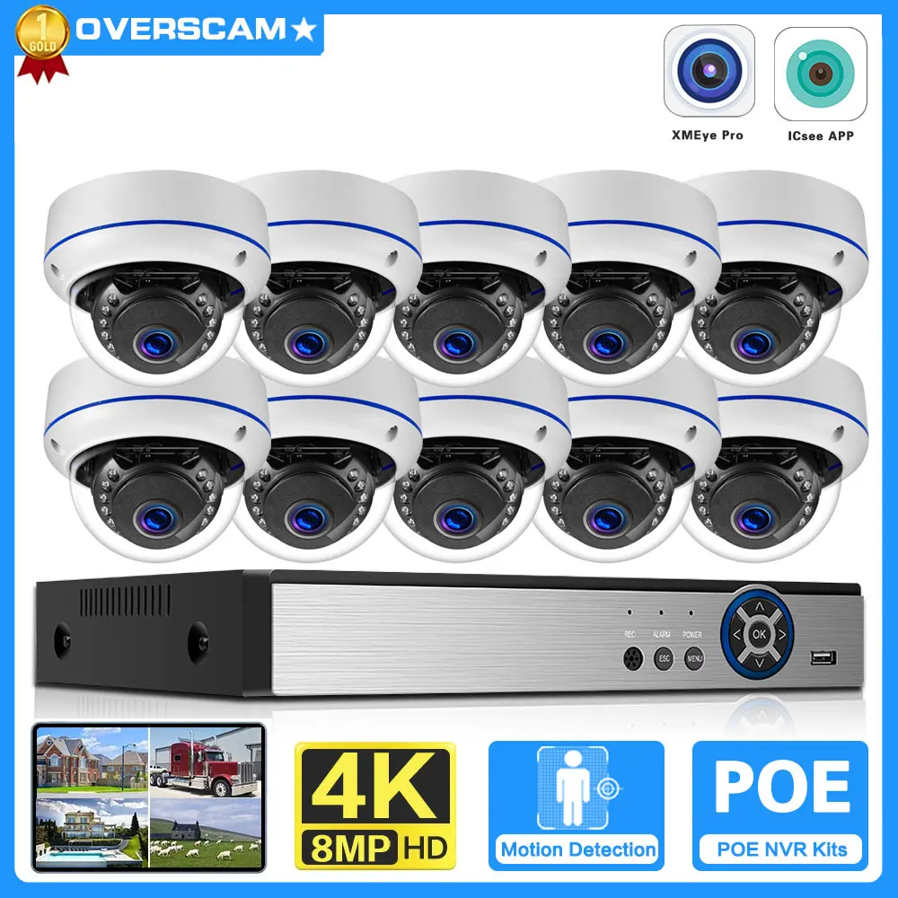 4K Poe Dome Camera Video Surveillance Systeem Kit 8ch Outdoor Waterdichte Ip Beveiliging Camera Systeem Thuis 8mp 10ch Poe Nvr Kit